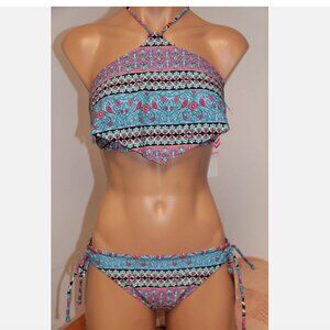 NWT Raisins Swimsuit Bikini 2 piece set L Hamptons High Neck Tie Side